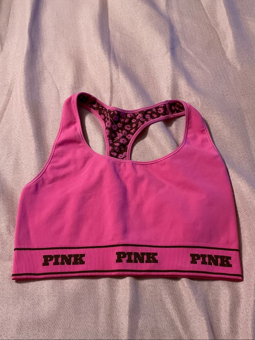 PINK Victoria's Secret Bright Pink Racerback Bikini Top with Logo Band